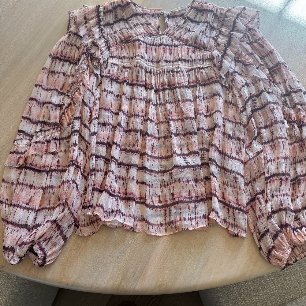 ULLA JOHNSON long sleeve flowy pink, mauve, purple spring/summer flowy top